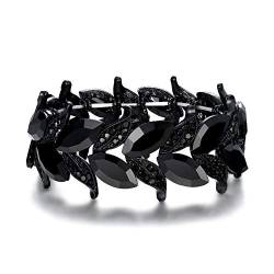 Clearine Damen Armband Hochzeit Braut Marquise-Form Blatt Stretch Armreif Armkette Bracelet Schwarz von Clearine