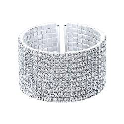 Clearine Damen Armband Mehrschichtig Kristall Bohemien Boho Fashion Disco Ball Party Inspiriert Armreif Cuff Klar Silber-Ton von Clearine