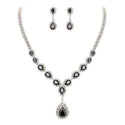 Clearine Damen Hochzeit Schmuck-Set Braut Kristall CZ Teardrop Unendlichkeit Design Y-Halskette baumeln Ohrringe Schmuck Set Schwarz von Clearine