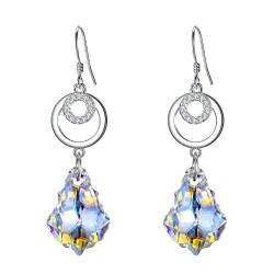 Clearine Damen Ohrringe 925 Sterling Silber CZ Baroque Dual Hoop Hook Dangle Ohrringe Kristall Kristall Klar Aurora Borealis AB von Clearine