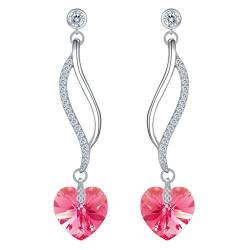 Clearine Damen Ohrringe 925 Sterling Silber CZ Hollow Blatt Herz Form Dangle Ohrringe Kristall Kristall Pink Turmalin Farbe October Geburtstagsstein von Clearine