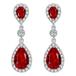 Clearine Damen Ohrringe Cubic Zirconia 925 Sterling Silber Vintage Elegant Hochzeit Party Braut Unendlichkeit Tropfen Ohrstecker Rubin Rot von Clearine