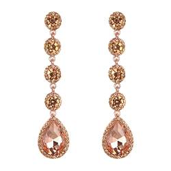 Clearine Damen Ohrringe Elegant Hochzeit Braut Rund Kristall Tropfen Bead Chandelier Dangle Statement Ohrringe Pfirsich-Morganite-Farbe Roségold-Ton von Clearine