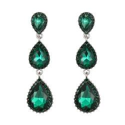 Clearine Damen Ohrringe wunderschöne kleine bis große dreifache Teardrop Kristall baumelnd Ohrstecker Emerald-Grün Silber-Ton von Clearine