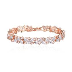 Clearine Damen Tennis Armband Zirkonia Teardrop Braut Armkette für Hochzeit Klar Rosegold-Ton von Clearine