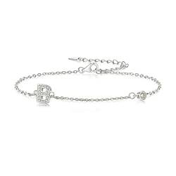 Clearine Initial Armband 925 Sterling Silber Zirkonia Zartes Buchstabe B Armband für Mädchen Damen von Clearine