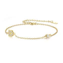 Clearine Initial Armband 925 Sterling Silber Zirkonia ZartesBuchstabe D Armband für Mädchen Damen 14 K-Gold von Clearine