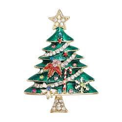 Clearine Merry Christmas Tree Brosche Weihnachten Stern Schneeflocke Blatt Strass Marquise Geschenk für Damen Rubin Gold-Tone von Clearine