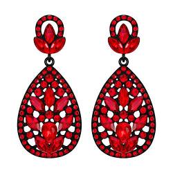 Clearine Ohrringe Kristall Hochzeit Braut Party Boho Teardrop Baumeln Ohrstecker für Damen Rubin-Rot Schwarz-Ton von Clearine