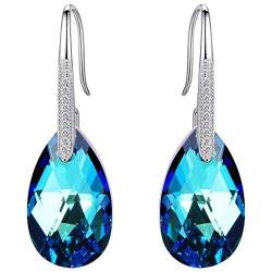 Clearine Ohrringe Kristall Teardrop 925 Sterling Silber Hochzeit Braut CZ Träne Ohrhänger Kristall Bermuda Blau von Clearine