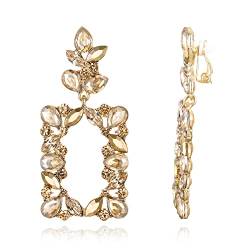 Clearine Rechteck Ohrclips Art Deco Marquise Träne Strass Kristall Geometric Statement Clip-on Ohrringe for Party Prom Champagne Gold-Tone von Clearine
