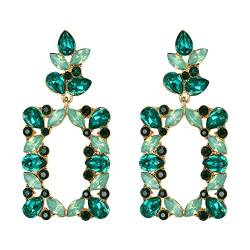 Clearine Rectangle Statement Ohrringe Art Deco Sparkly Strass Teardrop Marquise Geometric Ohrhänger für Damen Smaragd-Grün Gold-Ton von Clearine