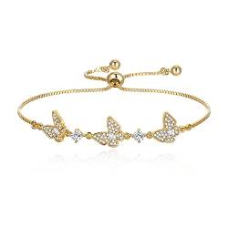 Clearine Schmetterling Armband für Damen zarte klar kubischer Zirkon verstellbare Box Armkette Gold-Ton von Clearine