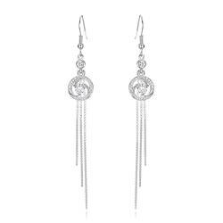 Clearine Silber Quaste Ohrringe Cubic Zirkonia Kreis Drop 3 Kette baumeln Ohrringe für Damen Mädchen von Clearine