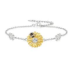 Clearine Sonnenblume Armband Biene 925 Sterling Silber CZ Verstellbare Herz Charm Armkette für Damen von Clearine