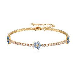 Clearine Tennis-Armband 14 Karat vergoldetes für Damen Smaragd-Grün Zirkonia Blume Armkette für Damen Mädchen Blau von Clearine