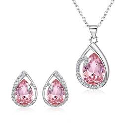 Clearine Träne Halskette und Ohrringe Set Hochzeit Braut Teardrop österreichischen Kristall Cubic Zirconia zierliche Anhänger Schmuck-Set für Damen Rosa Silber-Ton von Clearine