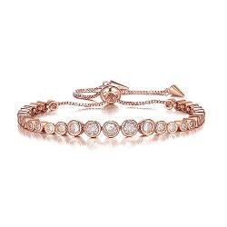 Clearine Zirkonia Klassische Tennis Armband Modeschmuck Geburtstagsgeschenke für Damen Teenager Mädchen Mutter Frau Tochter Rosegold-Ton von Clearine