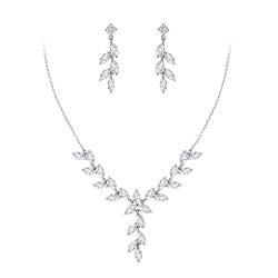 Clearine Zirkonia Schmuck-Set für die Braut Marquise Cluster Y-Form Anhänger Halskette Ohrhänger klar Silber-Ton von Clearine