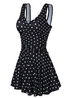 Clearlove Badeanzug Schwimmanzug Damen Einteiler Schlankheits Raffung High Neck Bademode Strandmode Schwarze Polka Dot-Upgrade,XXXL von Clearlove