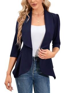 Clearlove Blazer Damen Elegant Business Blazer 3/4 Arm lang Slim Fit Frühling Jacke(Navy Blau,M) von Clearlove