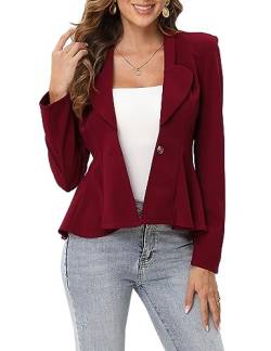 Clearlove Blazer Damen Elegant Sportlich Longblazer Slim Fit Casual Arbeit Büro Knopf Blazer Anzugjacke Business Jack für Damen Weinrot XXL von Clearlove