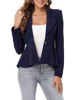 Clearlove Blazer Damen Sportlich Langarm Anzugjacke Elegant Longblazer Slim Fit Casual Arbeit Büro Knopf Blazer Anzug Jack für Damen Navy Blau M von Clearlove