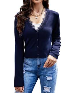 Clearlove Bolero Damen Kurz Strickjacke Elegant Bolerojacke Schulterjacke Cardigan Langarm Shrug Top zum Kleid Dunkelblau-Spitze,XXL von Clearlove