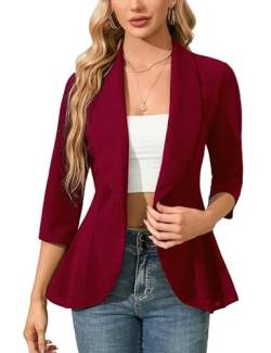 Clearlove Business Jersey Blazer Damen Elegant Sportlich Taillierter Blazer Damen Gehrock 3/4 Ärmel Weinrot L von Clearlove