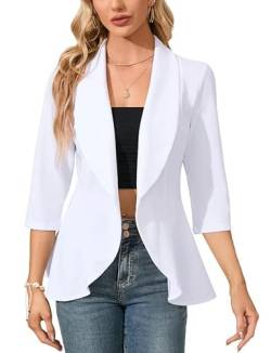 Clearlove Business Jersey Blazer Damen Elegant Sportlich Taillierter Blazer Damen Gehrock 3/4 Ärmel Weiß S von Clearlove