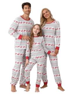 Clearlove Christmas Familien Weihnachten Pyjama Schlafanzug Langarm Zweiteiliger Set Sleepwear Nachtwäsche(Damen-Weiß,S) von Clearlove