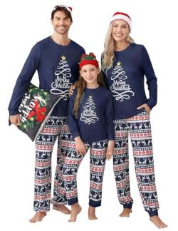 Clearlove Christmas Familien Weihnachten Pyjama Schlafanzug Langarm Zweiteiliger Set Sleepwear Nachtwäsche für Familien(Damen-Blau,L) von Clearlove