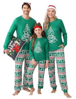 Clearlove Christmas Familien Weihnachten Pyjama Schlafanzug Langarm Zweiteiliger Set Sleepwear Nachtwäsche für Familien(Damen-Grün,XL) von Clearlove
