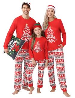 Clearlove Christmas Familien Weihnachten Pyjama Schlafanzug Langarm Zweiteiliger Set Sleepwear Nachtwäsche für Familien(Damen-Rot,L) von Clearlove