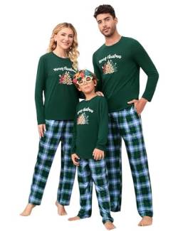 Clearlove Christmas Familien Weihnachten Pyjama Set Weihnachten Schlafanzug Langarm Zweiteiliger Set Sleepwear Nachtwäsche für Familien Damen-Grün1 XL von Clearlove