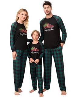 Clearlove Christmas Familien Weihnachten Pyjama Set Weihnachten Schlafanzug Langarm Zweiteiliger Set Sleepwear Nachtwäsche für Familien Damen-Grün2 S von Clearlove