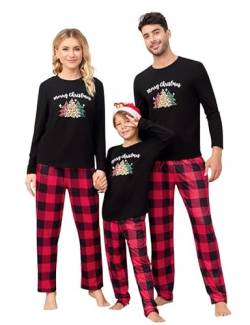 Clearlove Christmas Familien Weihnachten Pyjama Set Weihnachten Schlafanzug Langarm Zweiteiliger Set Sleepwear Nachtwäsche für Familien Damen-Schwarz1 XL von Clearlove