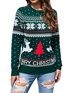 Clearlove Christmas Weihnachtspullover Damen Longsleeve Warme Strickpullover Rundhals Freizeit Sweater Winter Rentiermuster Pullover, Grün, XL von Clearlove