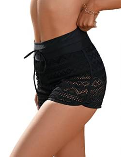 Clearlove Damen Bikinihose Retro Ruched Bauchweg Schwarze Badeshorts Hohe Taille Badehose Strandhose für Frauen（Verpackung MEHRWEG） Schwarz-Spitze,L von Clearlove