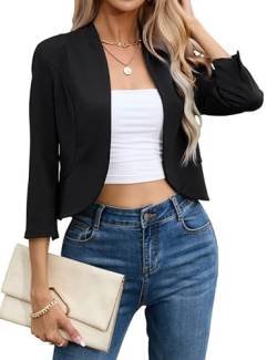 Clearlove Damen Blazer Anzug Offene Front Cardigan 3/4 Ärmel Casual Arbeit Büro Cropped Blazer Jacke für Damen(Schwarz,L) von Clearlove