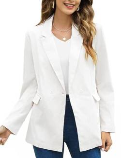 Clearlove Damen Blazer Elegant Business Blazer Langarm Slim Fit Lang Jacke mit Tasche und Knöpfe Weiß M von Clearlove