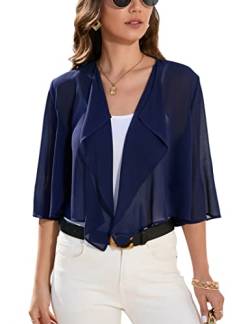 Clearlove Damen Bolero Elegant Chiffon Achselzucken Strickjacke Cardigan 3/4 Ärmel Frauen Kurz Festlich Sommer Shrug Schulterjacke Bolerojacke Tops(Navy Blau,S) von Clearlove