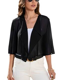 Clearlove Damen Bolero Elegant Chiffon Achselzucken Strickjacke Cardigan 3/4 Ärmel Frauen Kurz Festlich Sommer Shrug Schulterjacke Bolerojacke Tops(Schwarz,M) von Clearlove