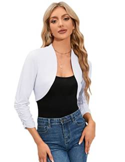 Clearlove Damen Bolero Elegant Strickjacke 3/4 Ärmel Kurz Festlich Schulterjacke（Verpackung MEHRWEG） Weiß,XXL von Clearlove