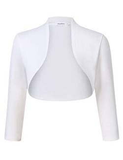 Clearlove Damen Bolero Elegant Strickjacke Kurz 3/4 Ärmel Schulterjacke,Weiß-upgrade,XXL von Clearlove