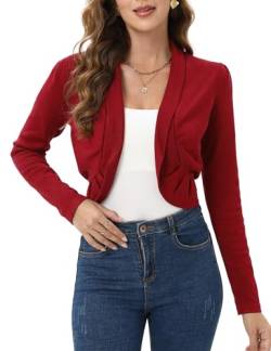 Clearlove Damen Bolero Festlich Offene Front Cardigan Kurz Bolero Langarm Leichte Bolerojacke Schulterjacke Elegant Jäckchen zum Kleid Weinrot L von Clearlove