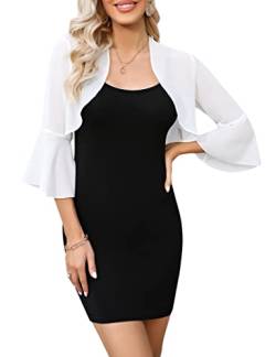 Clearlove Damen Chiffon Bolero Festlich 3/4 Ärmel Strickbolero Open Front Kurz Leicht Bolerojacke Schulterjacke Elegant Weiß Bolero Jäckchen Cardigan Casual XL von Clearlove