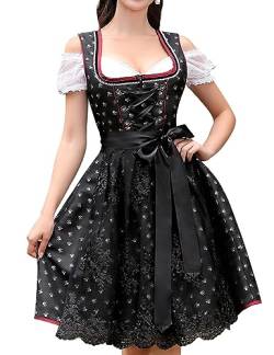 Clearlove Damen Dirndl 3 Teilig Midi Elegant Kurz Trachtenkleid Set inkl. Dirndl Kleid Dirndlschürze Dirndlbluse für Oktoberfest(A-Schwarz,36) von Clearlove