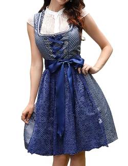 Clearlove Damen Dirndl 3 Teilig Midi Elegant Kurz Trachtenkleid Set inkl. Dirndl Kleid Dirndlschürze Dirndlbluse für Oktoberfest(Blau,36) von Clearlove