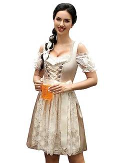 Clearlove Damen Dirndl midi 3tlg.Trachtenkleid für Oktoberfest,Karneval,DREI Teilig: Kleid, Bluse, Schürze Champagner36 von Clearlove